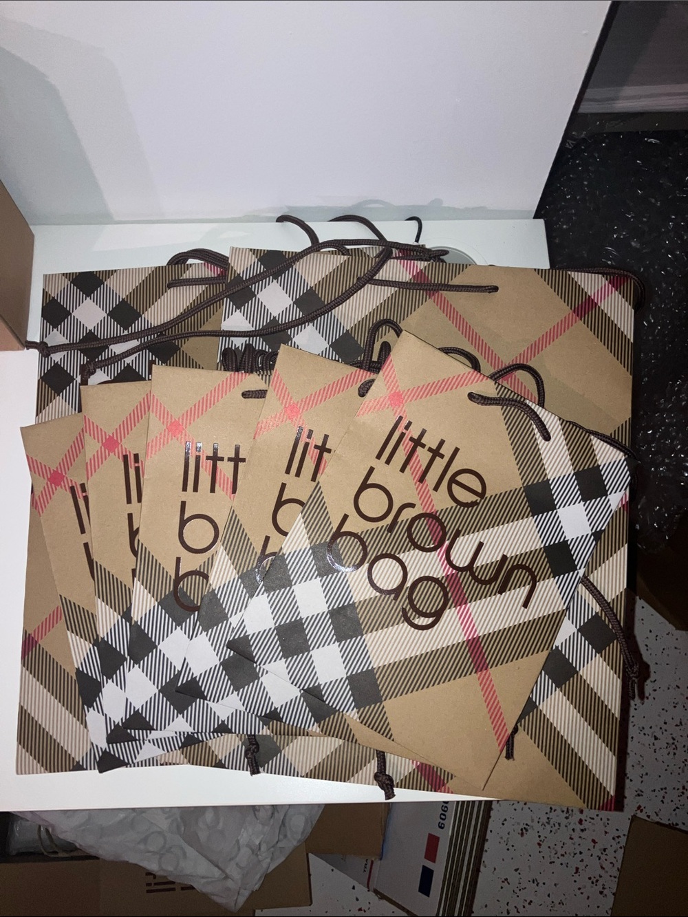 Burberry Brown Plaid Little Brown Bag Shopping Bags